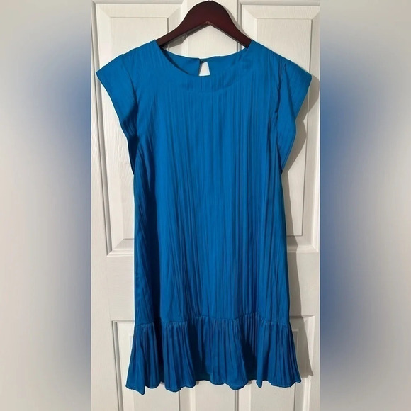 MAEVE XS Anthropologie Blue Flouncy Tunic Dress $128 Pleated Ruffle Hem - Picture 3 of 14
